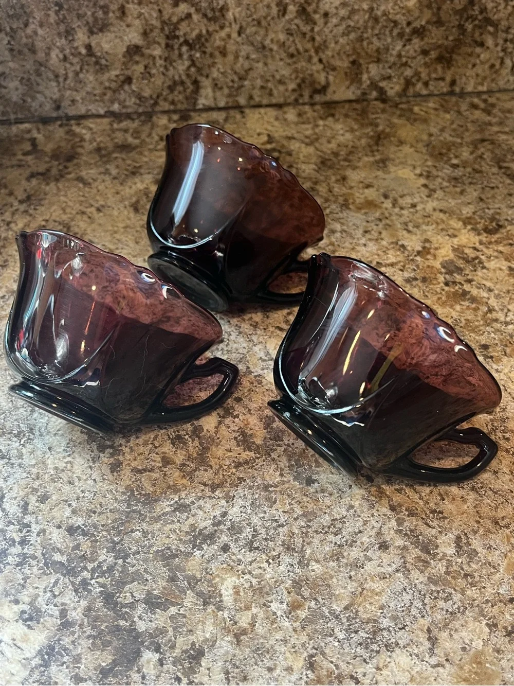 Vintage Deep Purple Amethyst Glass Tea Cups Set of 3